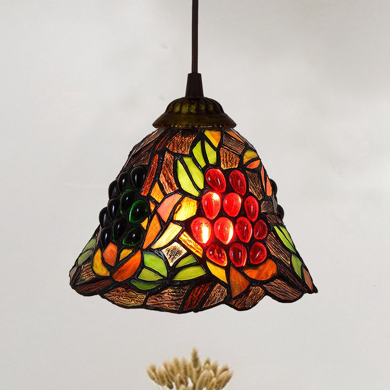 Shaded Pendant Light 1 Bulb Stained Art Glass Tiffany Suspension Light Fixture for Corridor