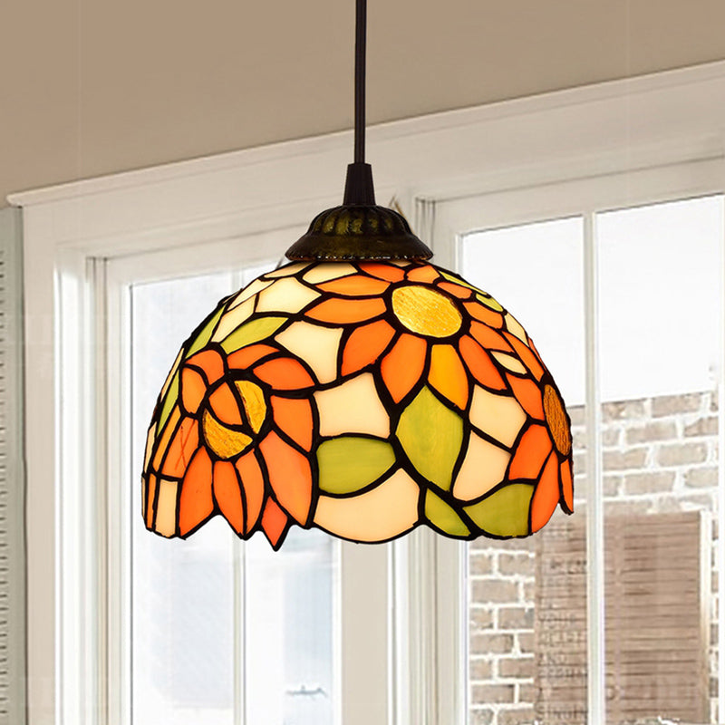 Shaded Pendant Light 1 Bulb Stained Art Glass Tiffany Suspension Light Fixture for Corridor