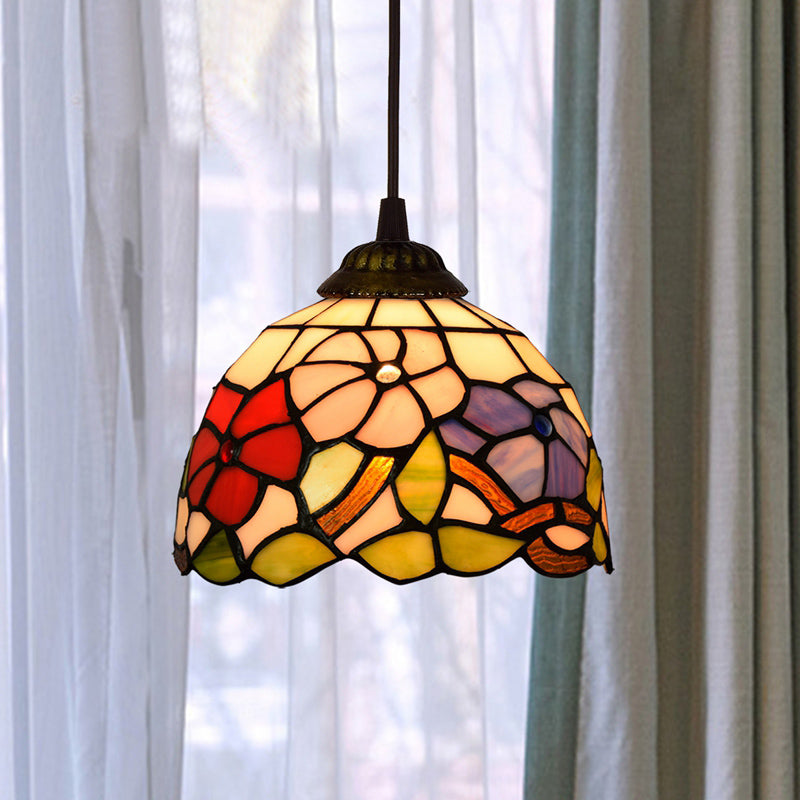 Shaded Pendant Light 1 Bulb Stained Art Glass Tiffany Suspension Light Fixture for Corridor