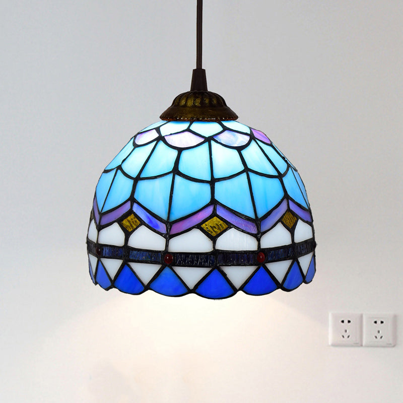 Shaded Pendant Light 1 Bulb Stained Art Glass Tiffany Suspension Light Fixture for Corridor