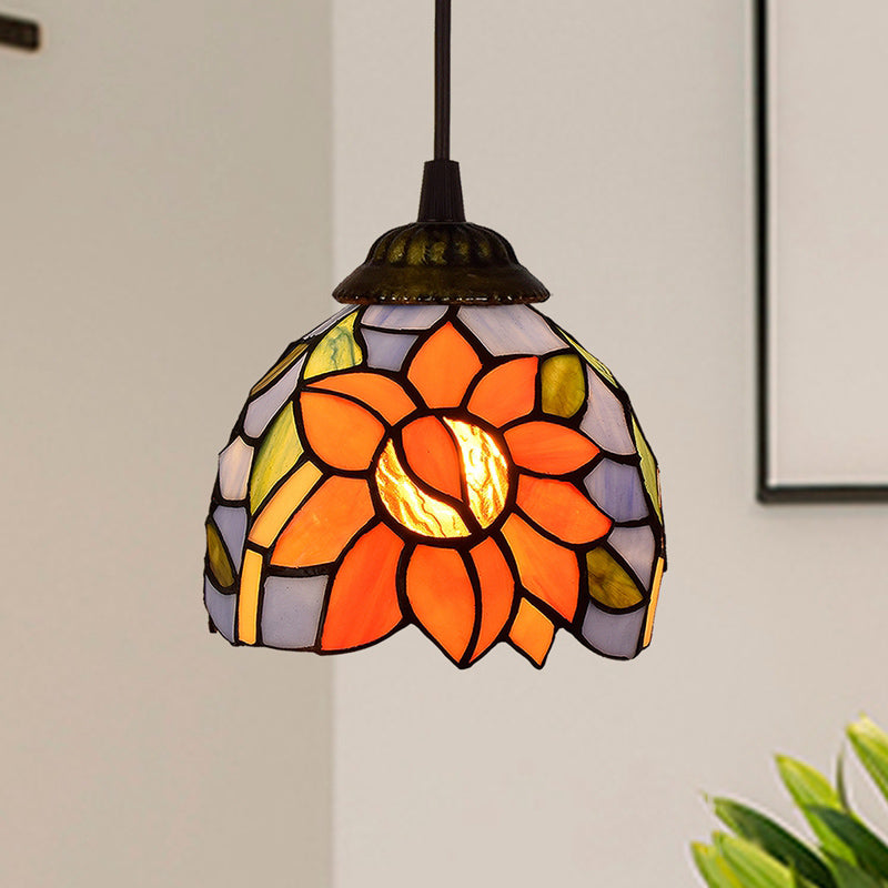 Shaded Pendant Light 1 Bulb Stained Art Glass Tiffany Suspension Light Fixture for Corridor