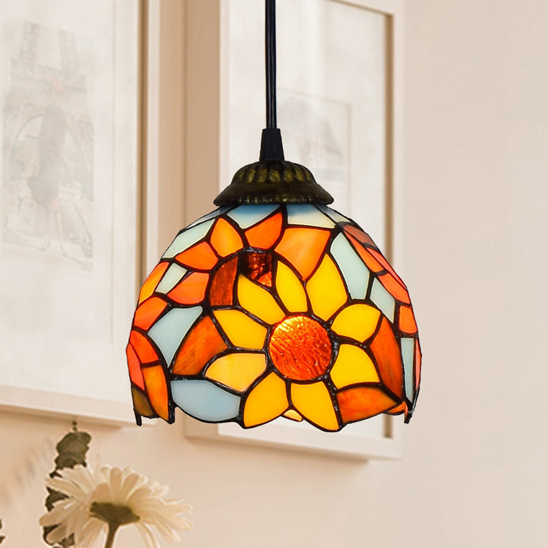 Shaded Pendant Light 1 Bulb Stained Art Glass Tiffany Suspension Light Fixture for Corridor