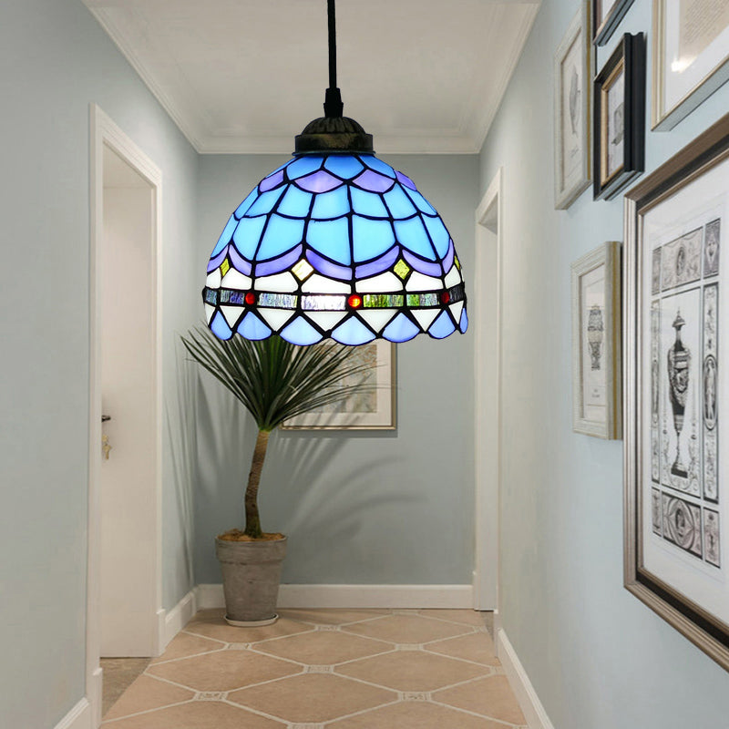 Tiffany Style Bell Shade Pendant Light Single Hand Cut Verre Suspension Lightture