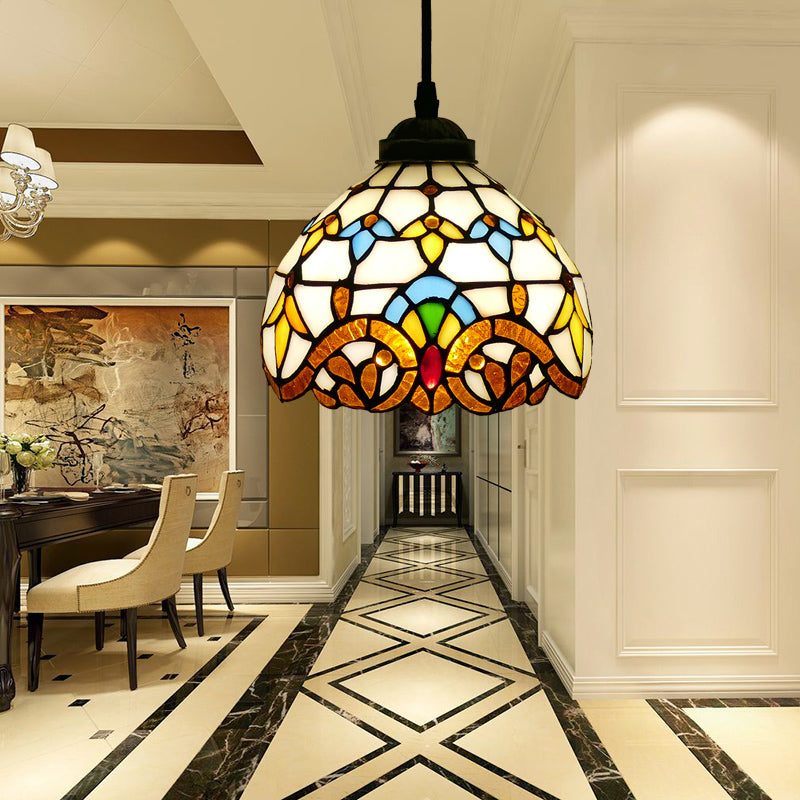 Tiffany Style Bell Shade Pendant Light Single Hand Cut Verre Suspension Lightture