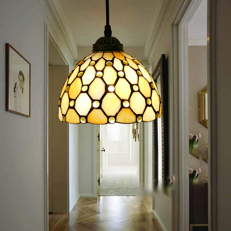 Tiffany Style Bell Shade Pendant Light Single Hand Cut Glass Suspension Light Fixture