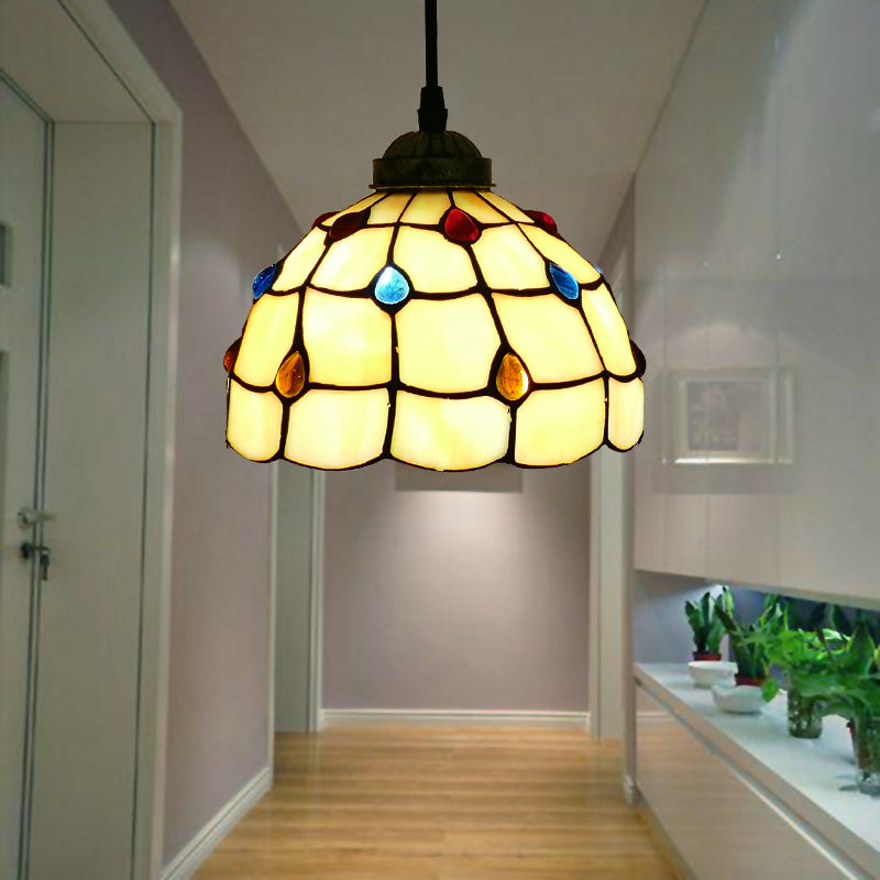 Tiffany Style Bell Shade Pendant Light Single Hand Cut Glass Suspension Light Fixture