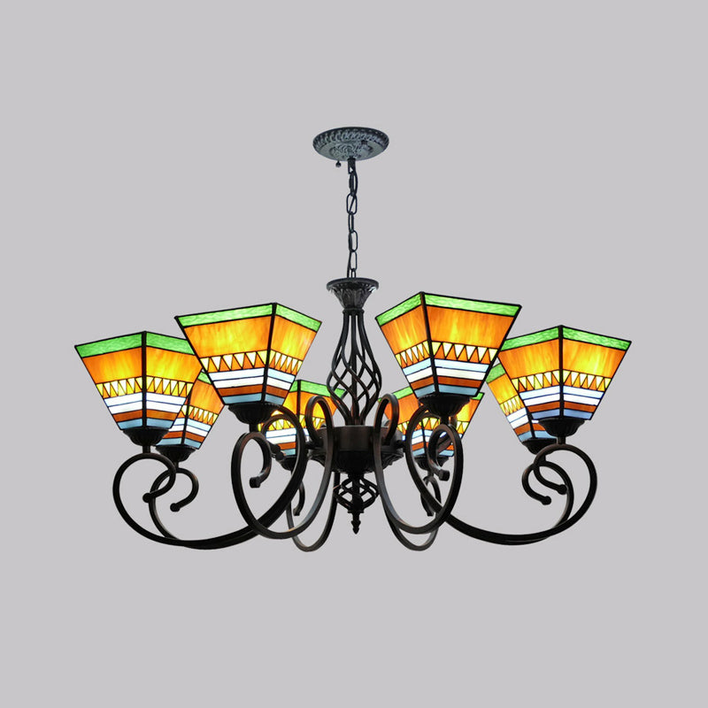 Antique Style Pyramid Ceiling Lighting Stained Art Glass Chandelier Light Fixture for Restaurant