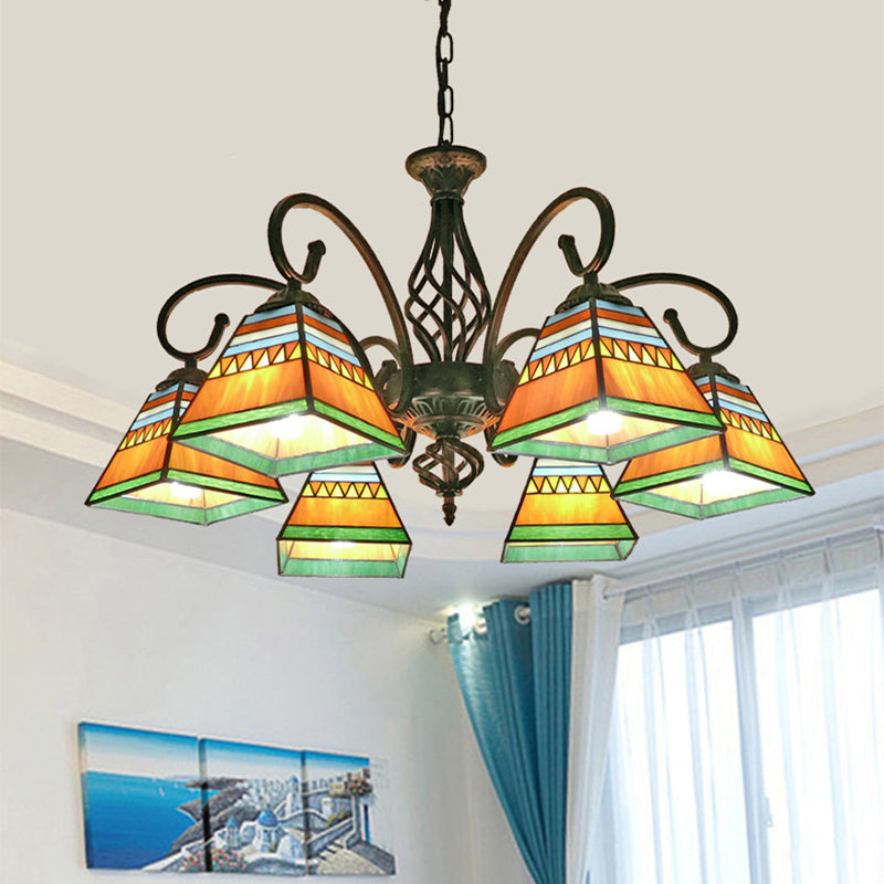 Antique Style Pyramid Ceiling Lighting Stained Art Glass Chandelier Light Fixture for Restaurant