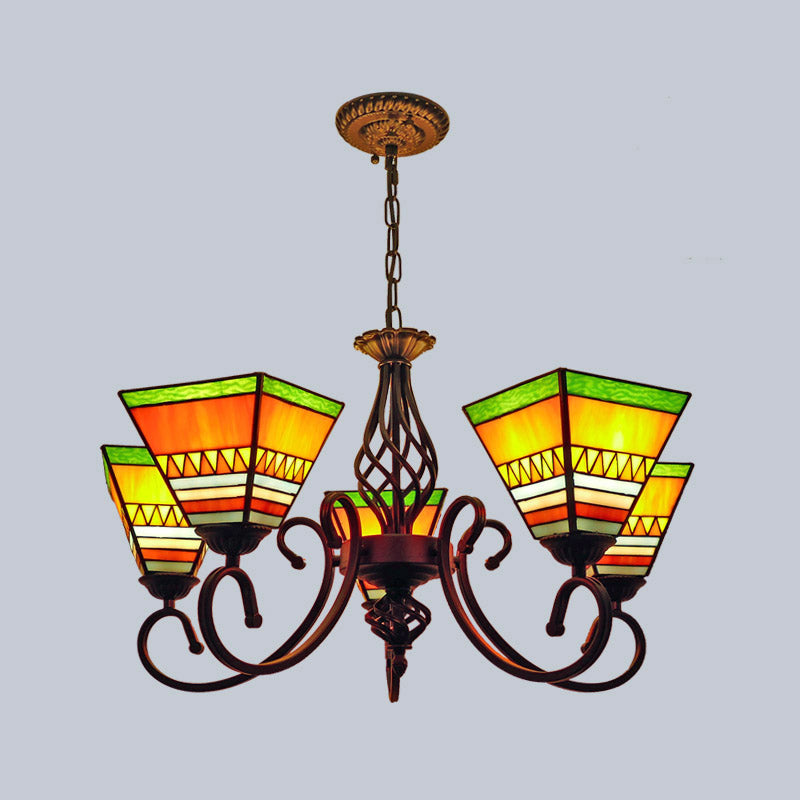 Antique Style Pyramid Ceiling Lighting Stained Art Glass Chandelier Light Fixture for Restaurant