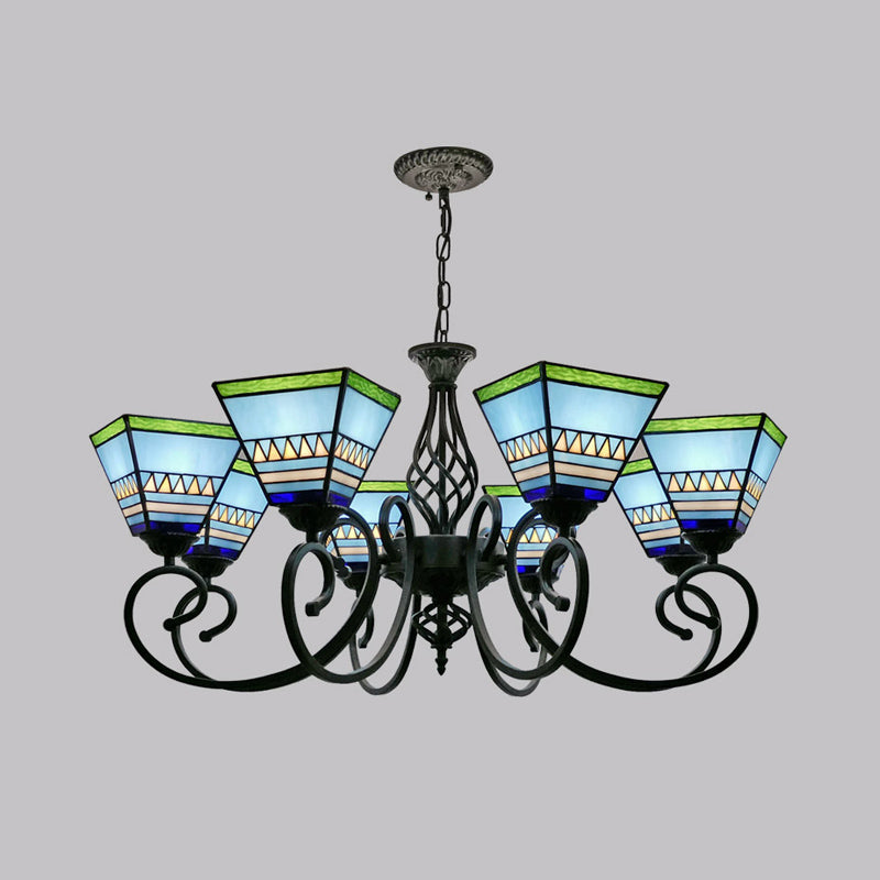 Antique Style Pyramid Ceiling Lighting Stained Art Glass Chandelier Light Fixture for Restaurant
