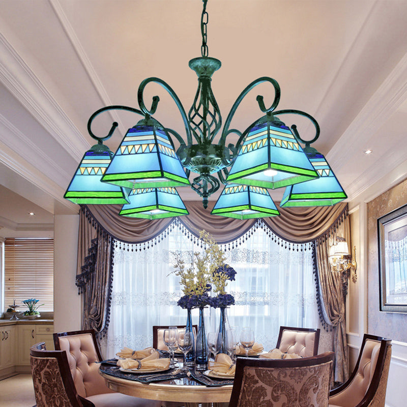 Antique Style Pyramid Ceiling Lighting Stained Art Glass Chandelier Light Fixture for Restaurant