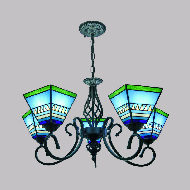 Antique Style Pyramid Ceiling Lighting Stained Art Glass Chandelier Light Fixture for Restaurant