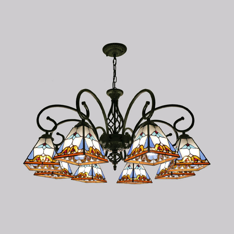 Antique Style Pyramid Ceiling Lighting Stained Art Glass Chandelier Light Fixture for Restaurant