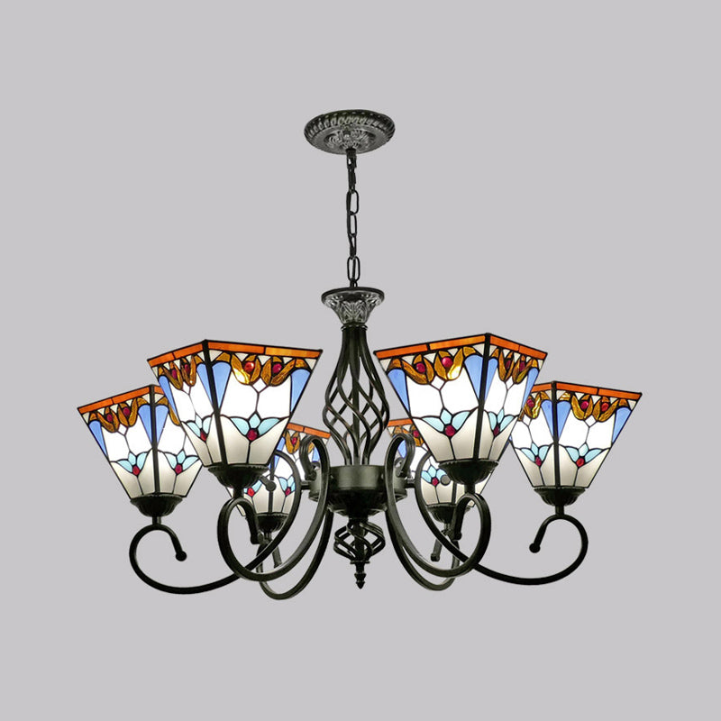 Antique Style Pyramid Ceiling Lighting Stained Art Glass Chandelier Light Fixture for Restaurant