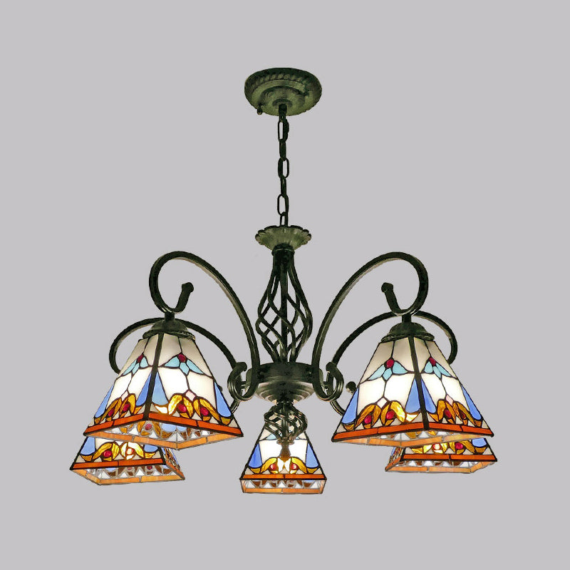 Antique Style Pyramid Ceiling Lighting Stained Art Glass Chandelier Light Fixture for Restaurant