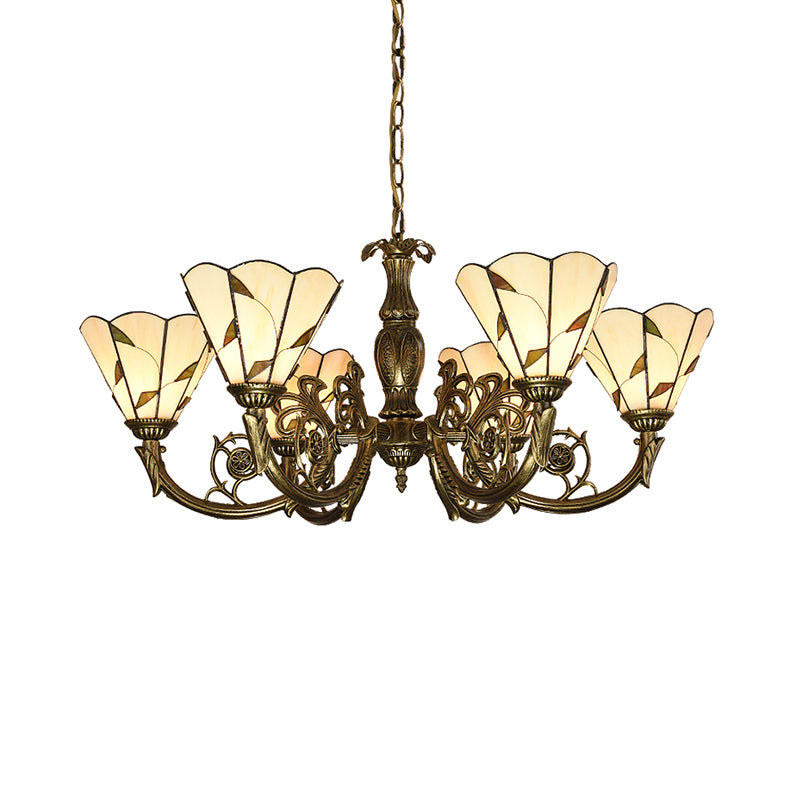 Bell Shade Chandelier Light Classic Classic Glass Glass Bee Gree Pendant Pendant Light Ayémorrat avec bord festonné