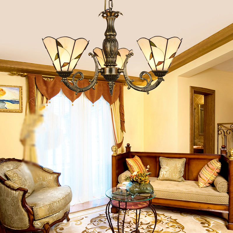 Bell Shade Chandelier Light Classic Classic Glass Glass Bee Gree Pendant Pendant Light Ayémorrat avec bord festonné