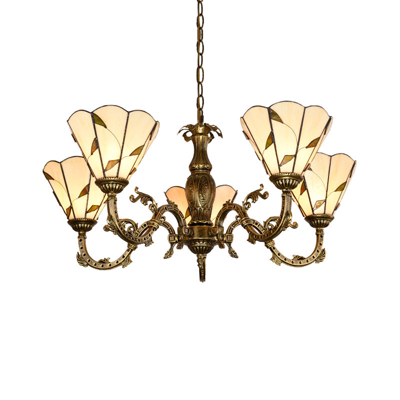 Bell Shade Chandelier Light Classic Classic Glass Glass Bee Gree Pendant Pendant Light Ayémorrat avec bord festonné
