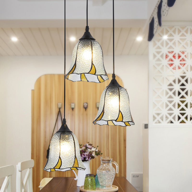 Tiffany-Style Bell Multi Ceiling Lamp 3 Bulbs Handcrafted Glass Suspension Light Fixture