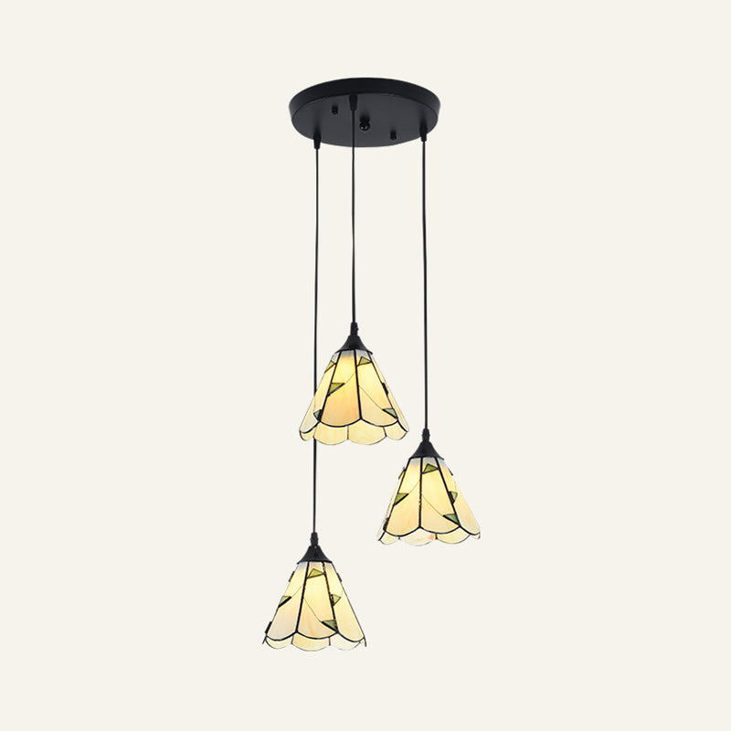 Tiffany-Style Bell Multi Ceiling Lamp 3 Bulbs Handcrafted Glass Suspension Light Fixture
