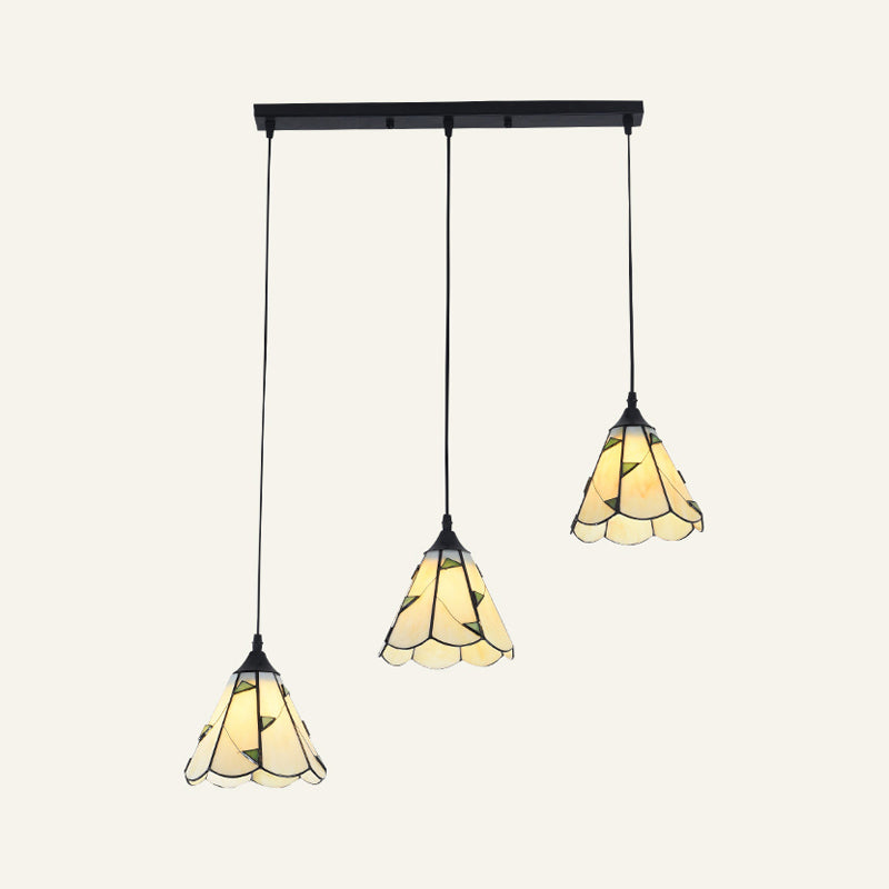 Tiffany-Style Bell Multi Ceiling Lamp 3 Bulbs Handcrafted Glass Suspension Light Fixture