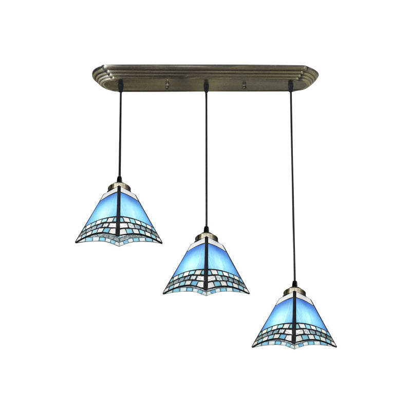 Gebrandschilderd glazen gearceerd hangend licht traditionele 3 koppen bronzen multi -light hanger