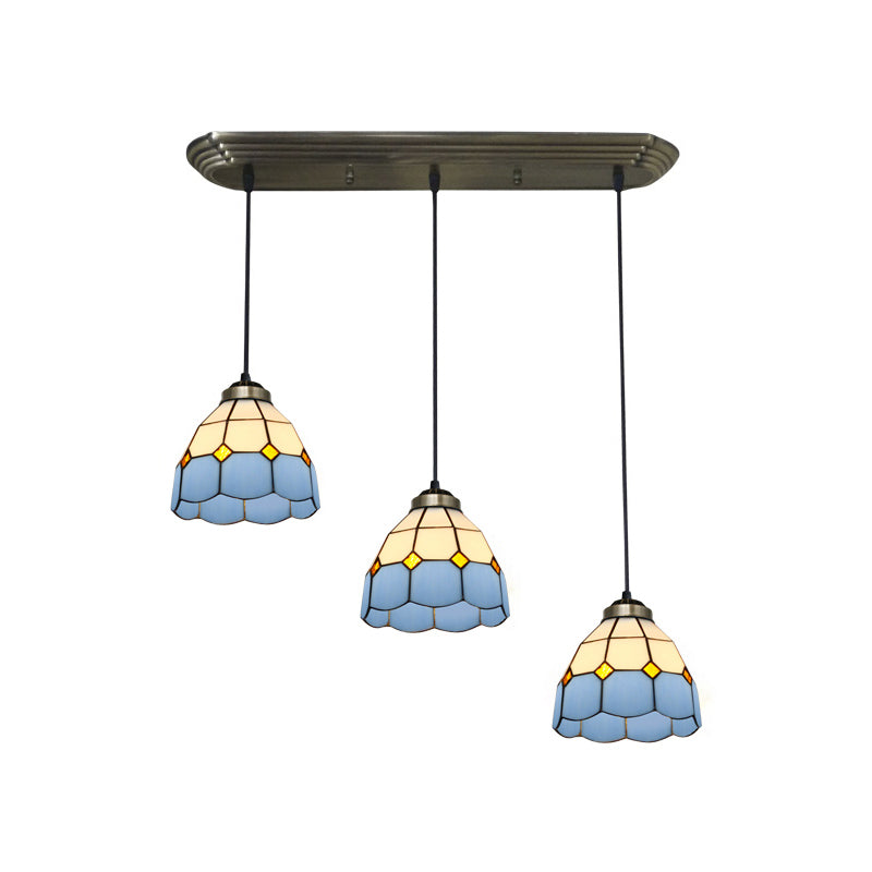 Gebrandschilderd glazen gearceerd hangend licht traditionele 3 koppen bronzen multi -light hanger
