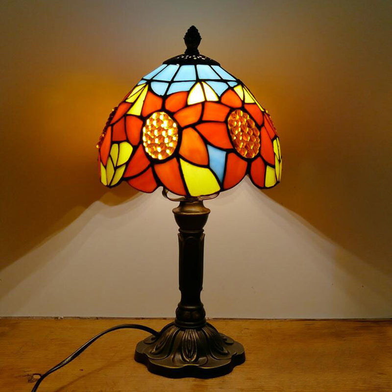 Tradition de tournesol Patchage de chevet lampe 2 têtes Tableau de table tachée d'éclairage avec chaîne de traction