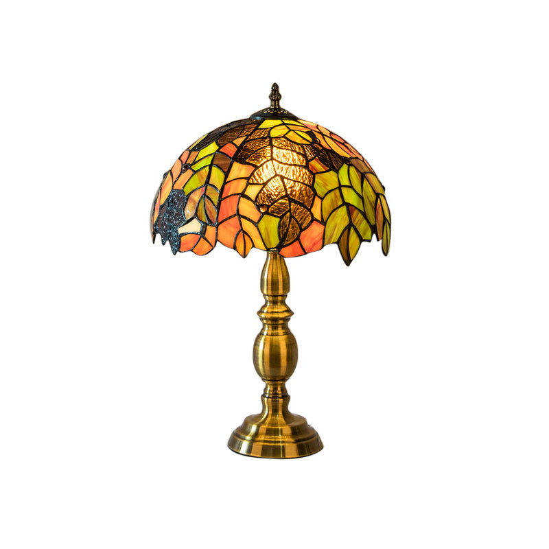 Vintage Dome Table Lamp Single-Bulb Handcrafted Glass Nightstand Lighting with Floral Pattern