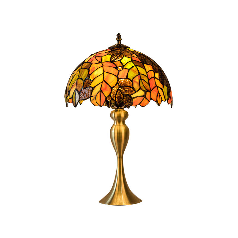 Vintage Dome Table Lamp Single-Bulb Handcrafted Glass Nightstand Lighting with Floral Pattern