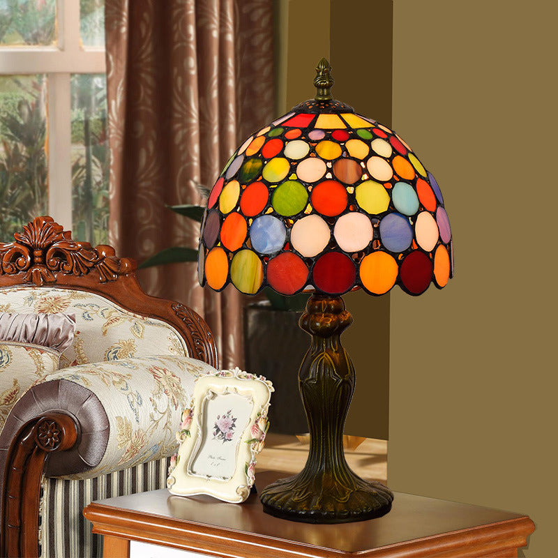 Circle Nightstand Lamp 1��Head Stained Glass Antique Style Table Light in Orange for Living Room