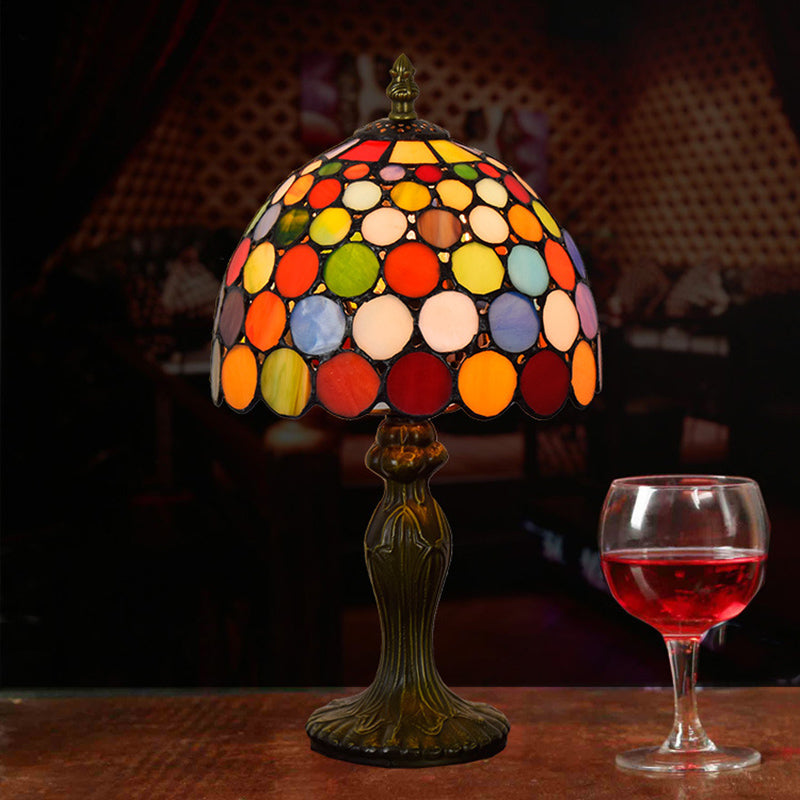 Circle Nightstand Lamp 1��Head Stained Glass Antique Style Table Light in Orange for Living Room