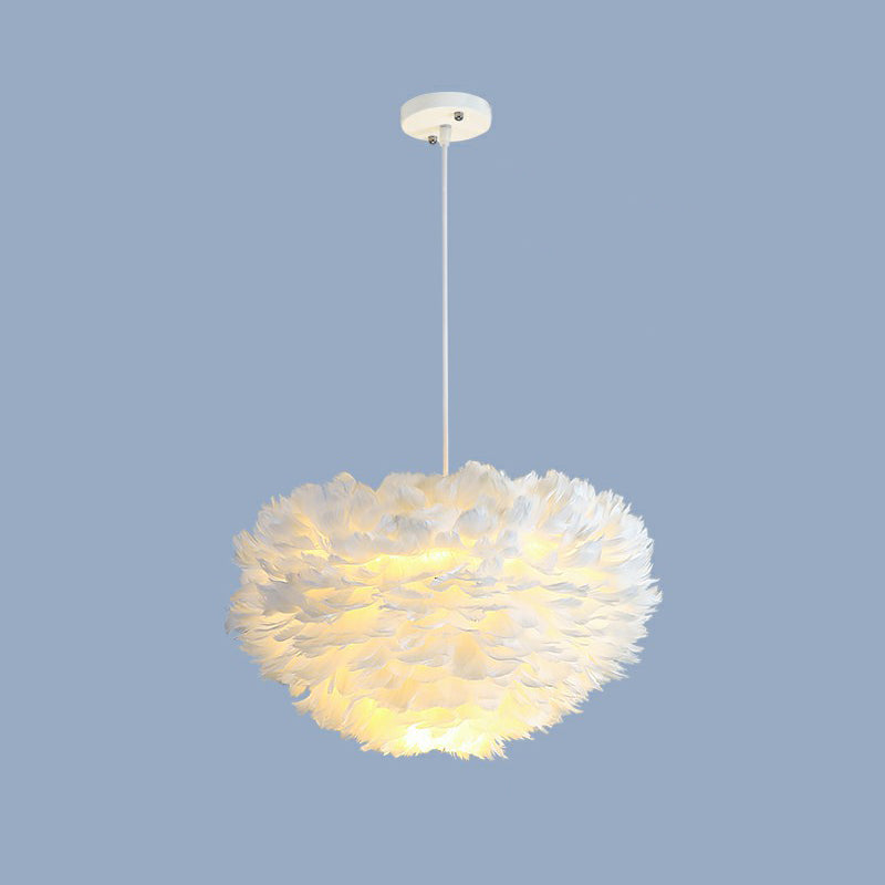 Hemisphere Shaped Girls Bedroom Ceiling Lighting Feather Minimalistic Chandelier Light Fixture