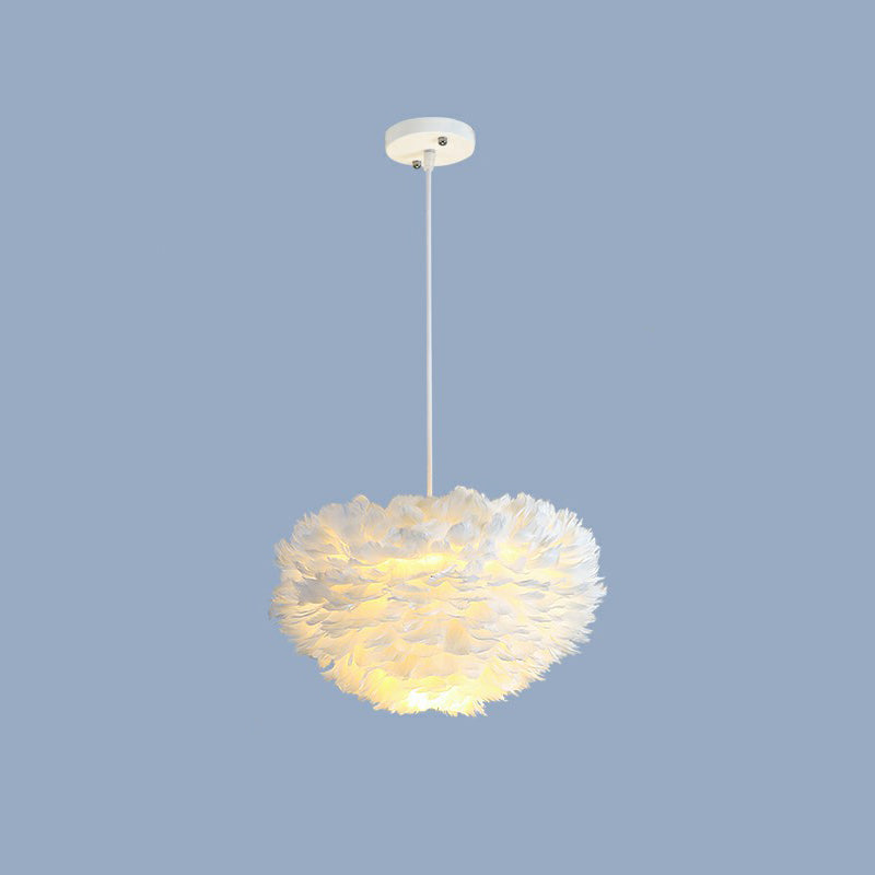 Hemisphere Shaped Girls Bedroom Ceiling Lighting Feather Minimalistic Chandelier Light Fixture