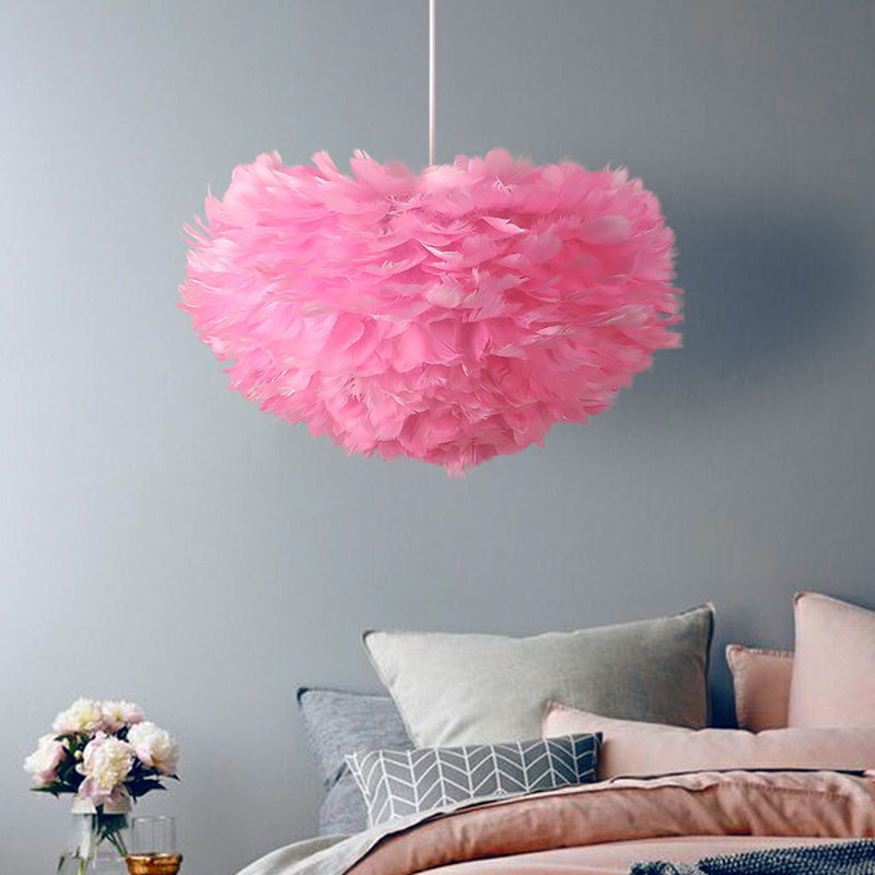 Hemisphere Shaped Girls Bedroom Ceiling Lighting Feather Minimalistic Chandelier Light Fixture