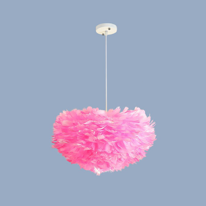 Hemisphere Shaped Girls Bedroom Ceiling Lighting Feather Minimalistic Chandelier Light Fixture