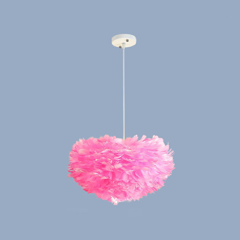 Hemisphere Shaped Girls Bedroom Ceiling Lighting Feather Minimalistic Chandelier Light Fixture