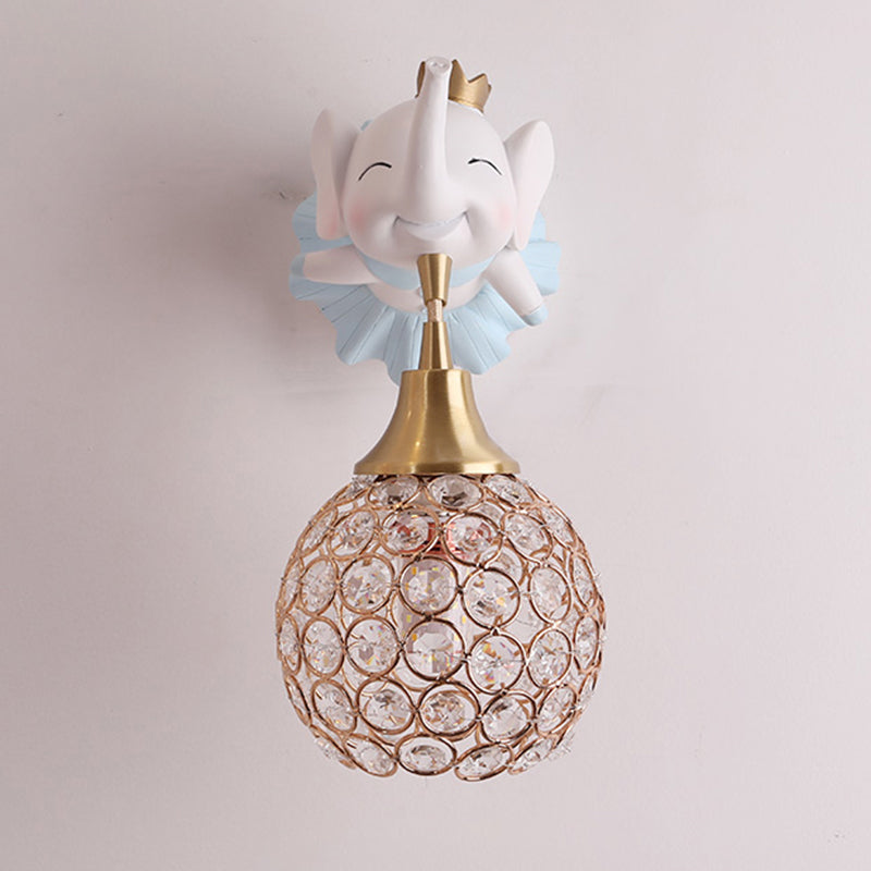 Hollowed out Ball Bedside Wall Mount Light Crystal 1 Head Artistic Wall Light Fixture with Animal Decor