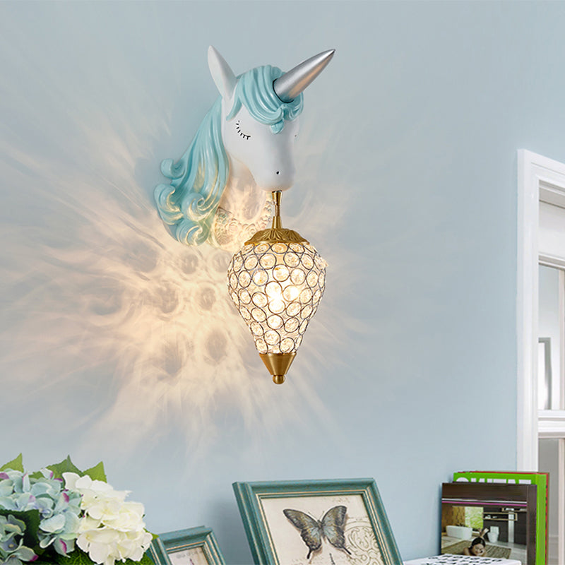 Hollowed out Wall Lamp Nordic Crystal Single Wall Light Fixture with Unicorn Decor