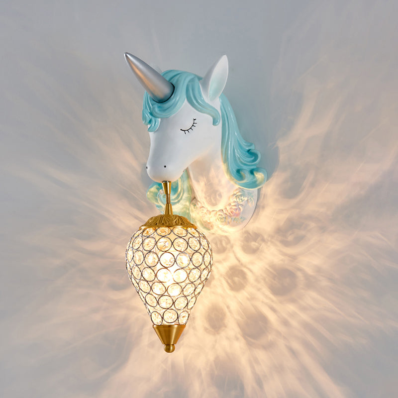 Hollowed out Wall Lamp Nordic Crystal Single Wall Light Fixture with Unicorn Decor