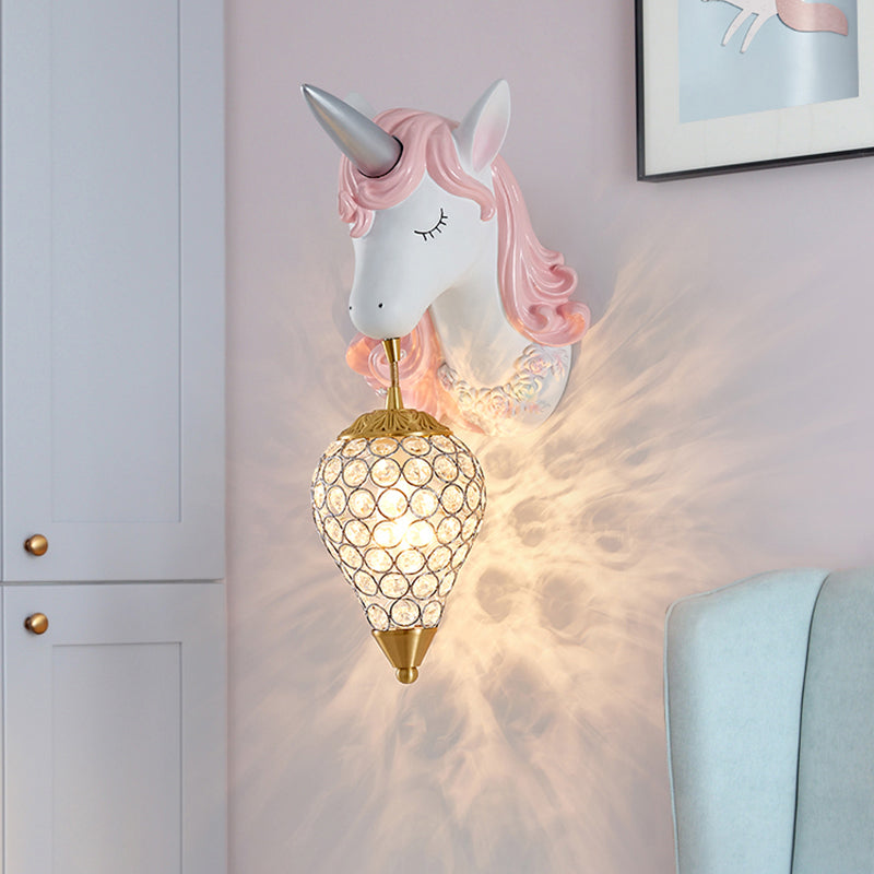 Hollowed out Wall Lamp Nordic Crystal Single Wall Light Fixture with Unicorn Decor