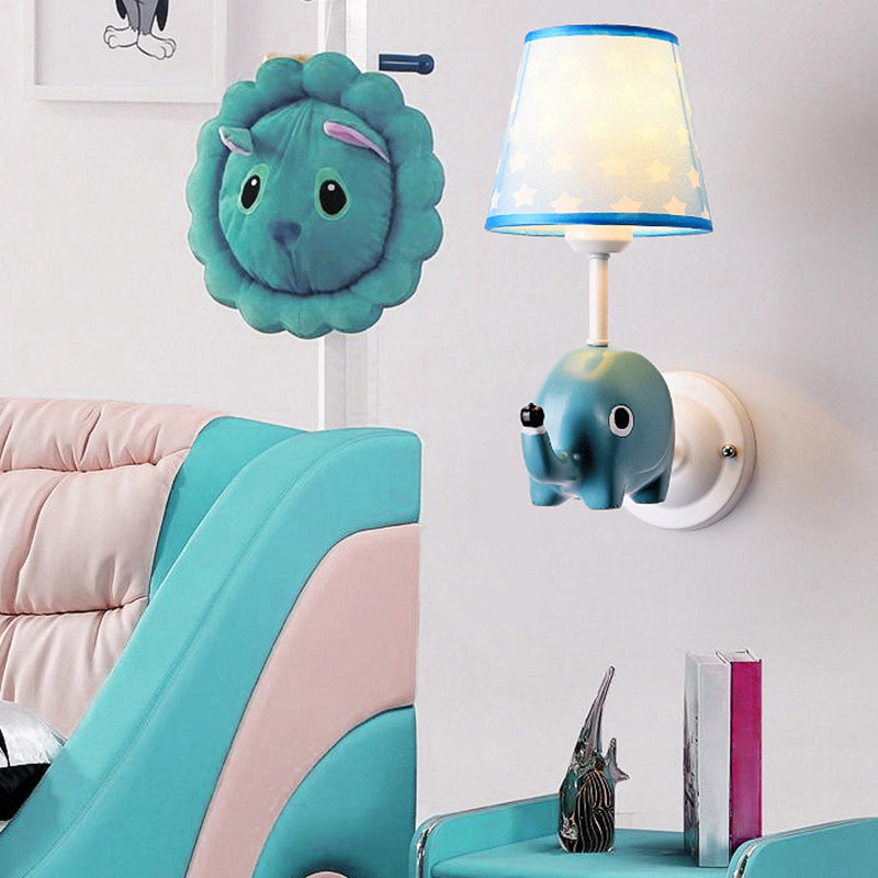 Animal Kids Bedside Wall Mount Light Resin Single Cartoon Wall Light Fixture with Empire Shade in Pink