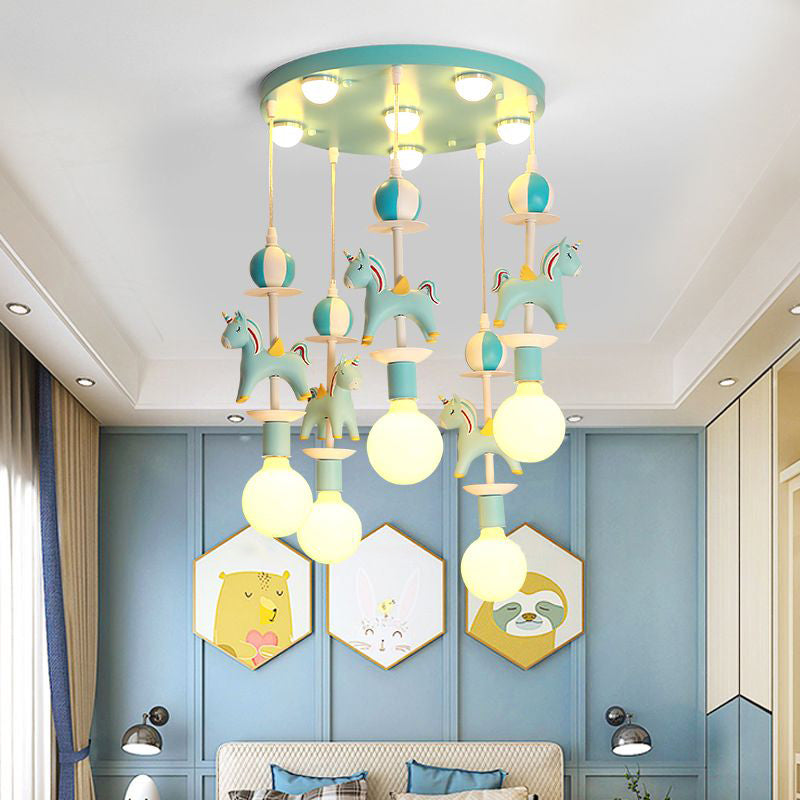 Regenboog eenhoorn kwekerij hanger plafondlichthars kinderen multi lamp hanger licht