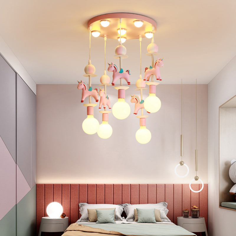 Regenboog eenhoorn kwekerij hanger plafondlichthars kinderen multi lamp hanger licht