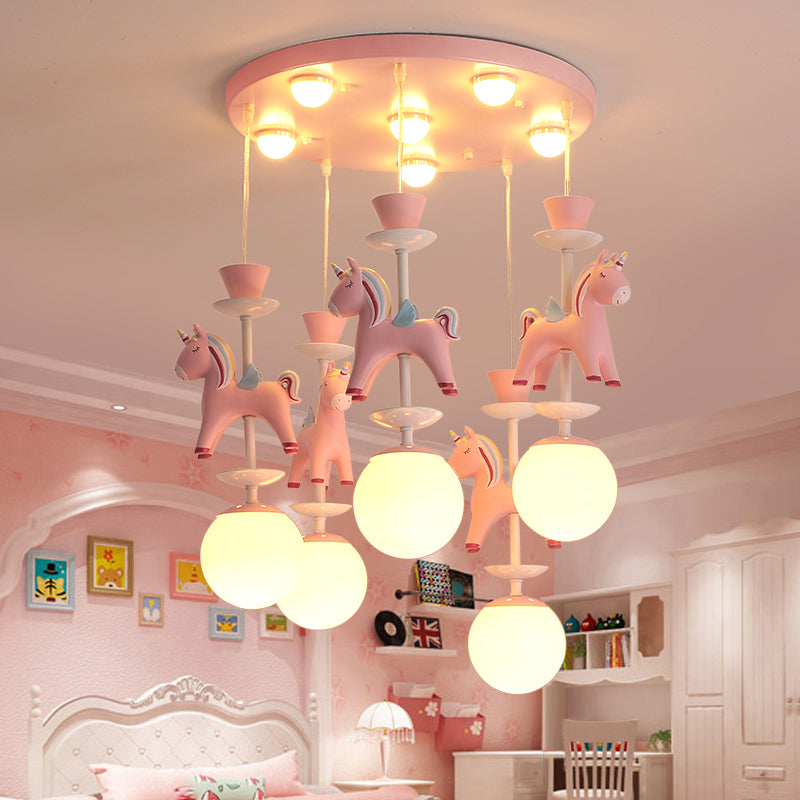 Merry-go-round multi plafondlamp kinderen metalen kwekerijophanging verlichtingsarmatuur met eenhoorndecoratie