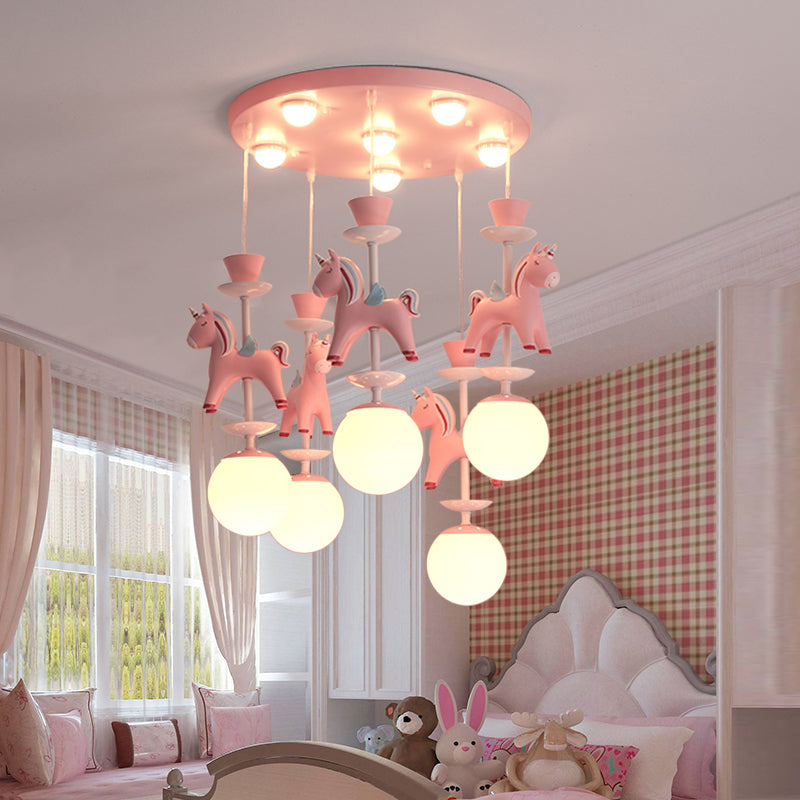 Merry-go-round multi plafondlamp kinderen metalen kwekerijophanging verlichtingsarmatuur met eenhoorndecoratie