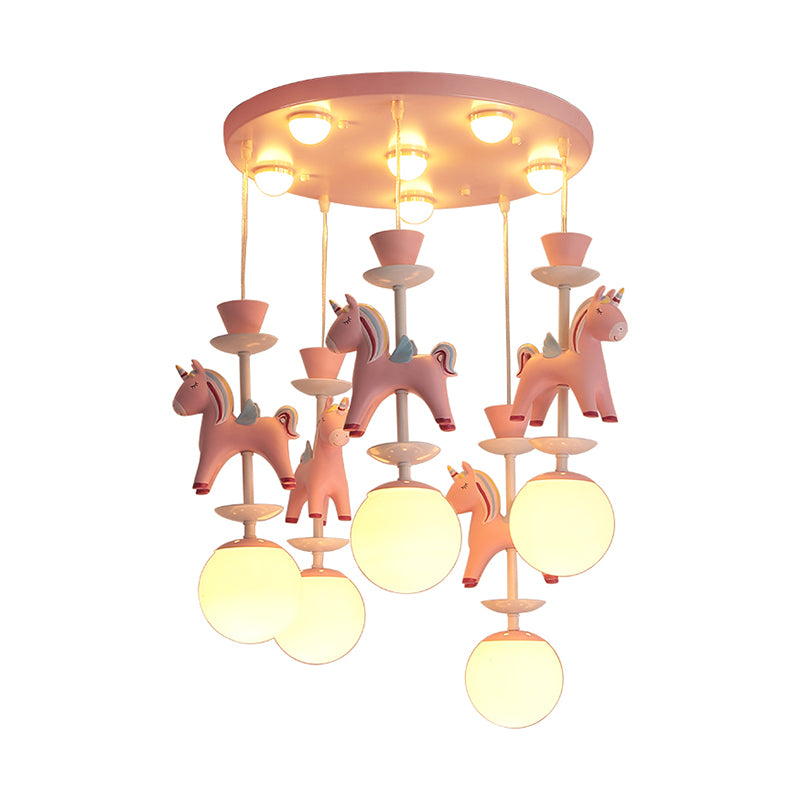 Merry-go-round multi plafondlamp kinderen metalen kwekerijophanging verlichtingsarmatuur met eenhoorndecoratie