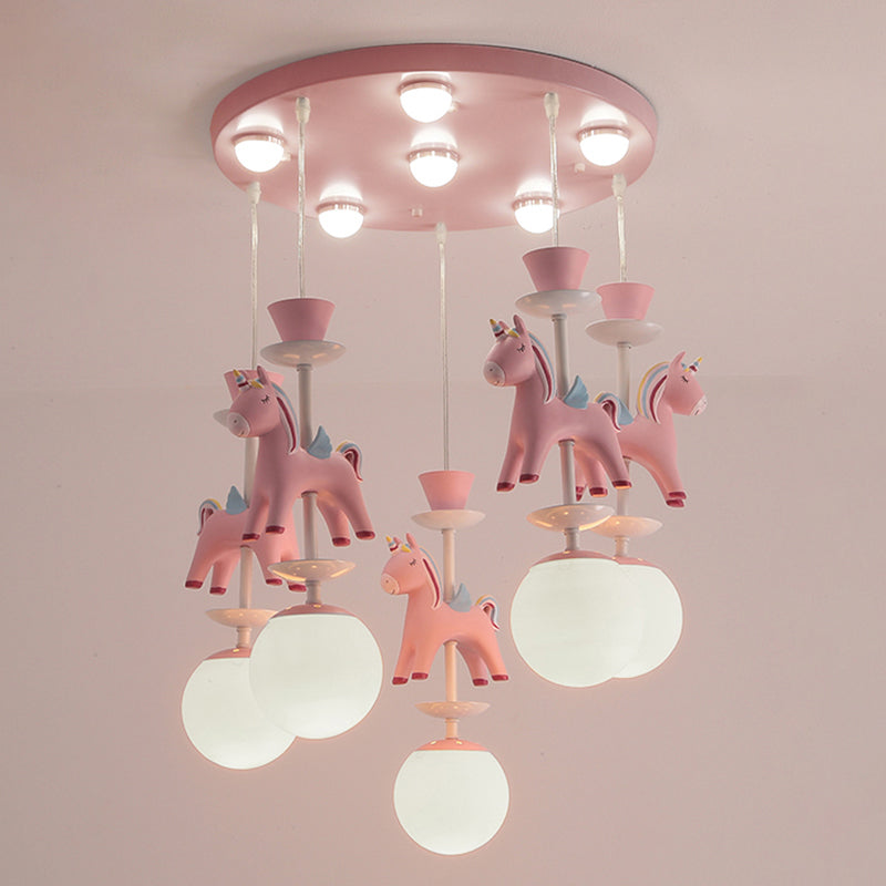 Merry-go-round multi plafondlamp kinderen metalen kwekerijophanging verlichtingsarmatuur met eenhoorndecoratie