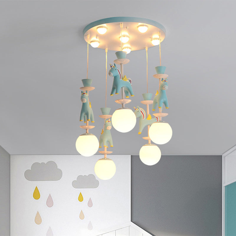 Merry-go-round multi plafondlamp kinderen metalen kwekerijophanging verlichtingsarmatuur met eenhoorndecoratie