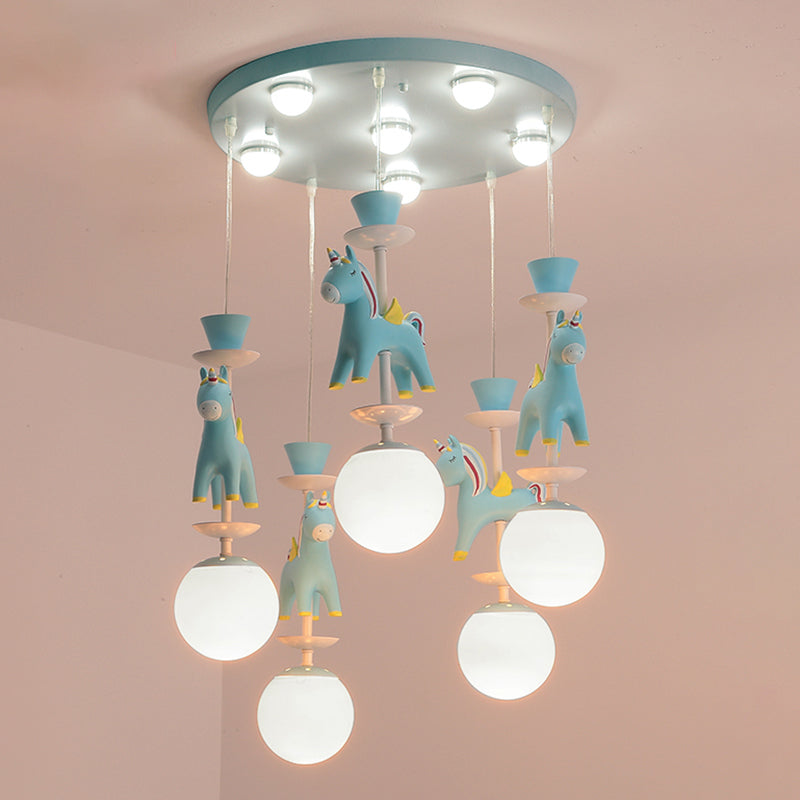 Merry-go-round multi plafondlamp kinderen metalen kwekerijophanging verlichtingsarmatuur met eenhoorndecoratie